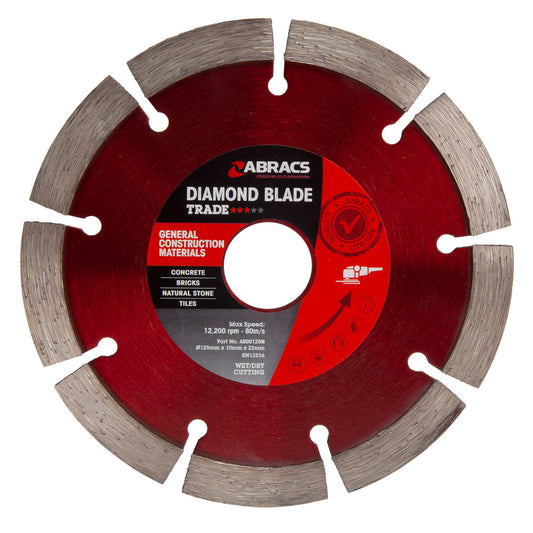 Abracs Trade General Purpose Diamond Cutting Blade 125mm x 10mm x 22mm ABDD125M