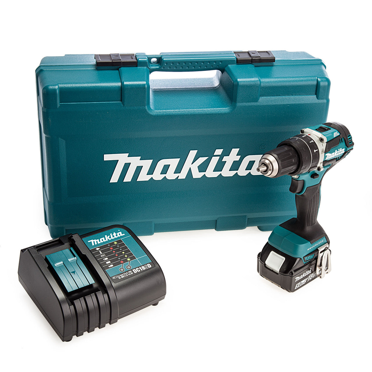 Makita DHP484STX5 18V LXT Combi Drill with 101 Piece Accessory Set (1 x 5.0Ah Battery)