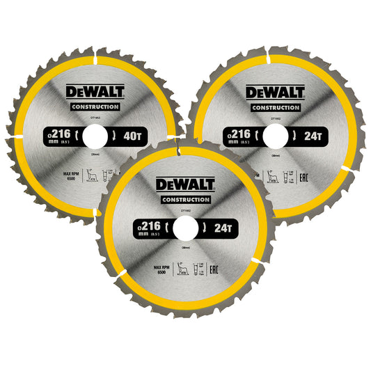 Dewalt Construction Circular Saw Blade Triple Pack 216 x 30mm x 24T & 40T DT1962