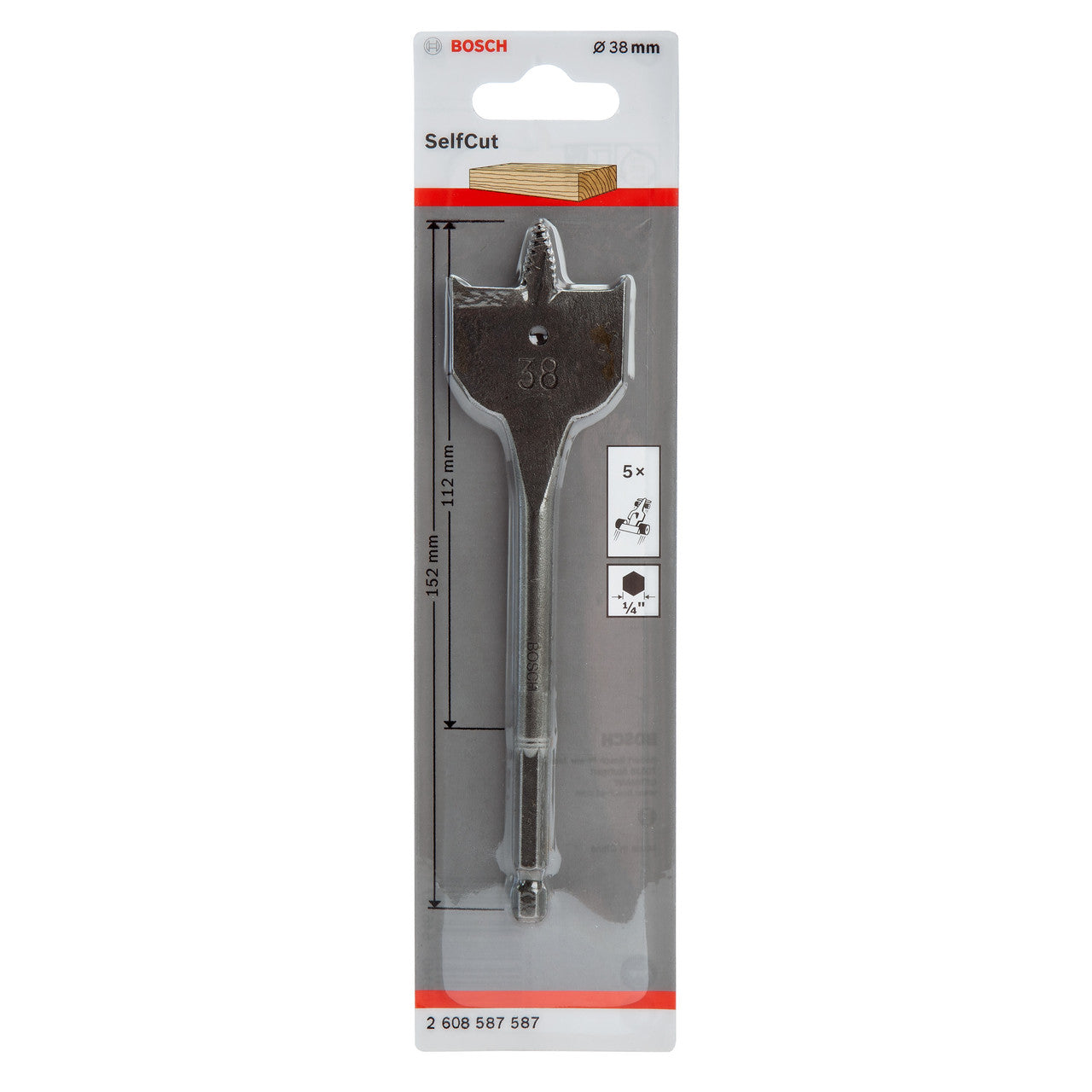 Bosch 2608587587 SelfCut Flat Drill Bit with Hex Shank 38 x 152mm