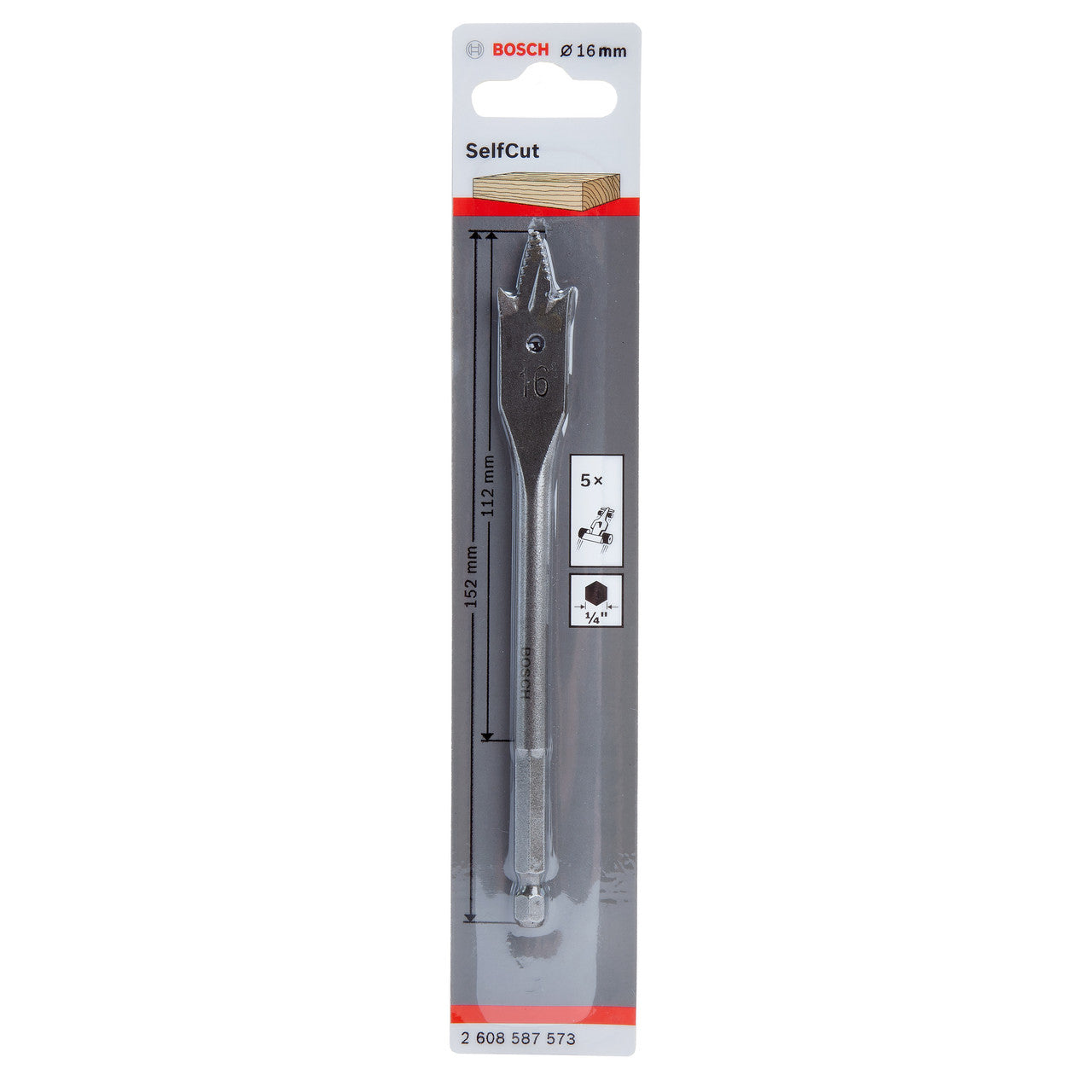 Bosch SelfCut Flat Drill Bit Hex Shank 16 x 152mm Wood & Plasterboard 2608587573