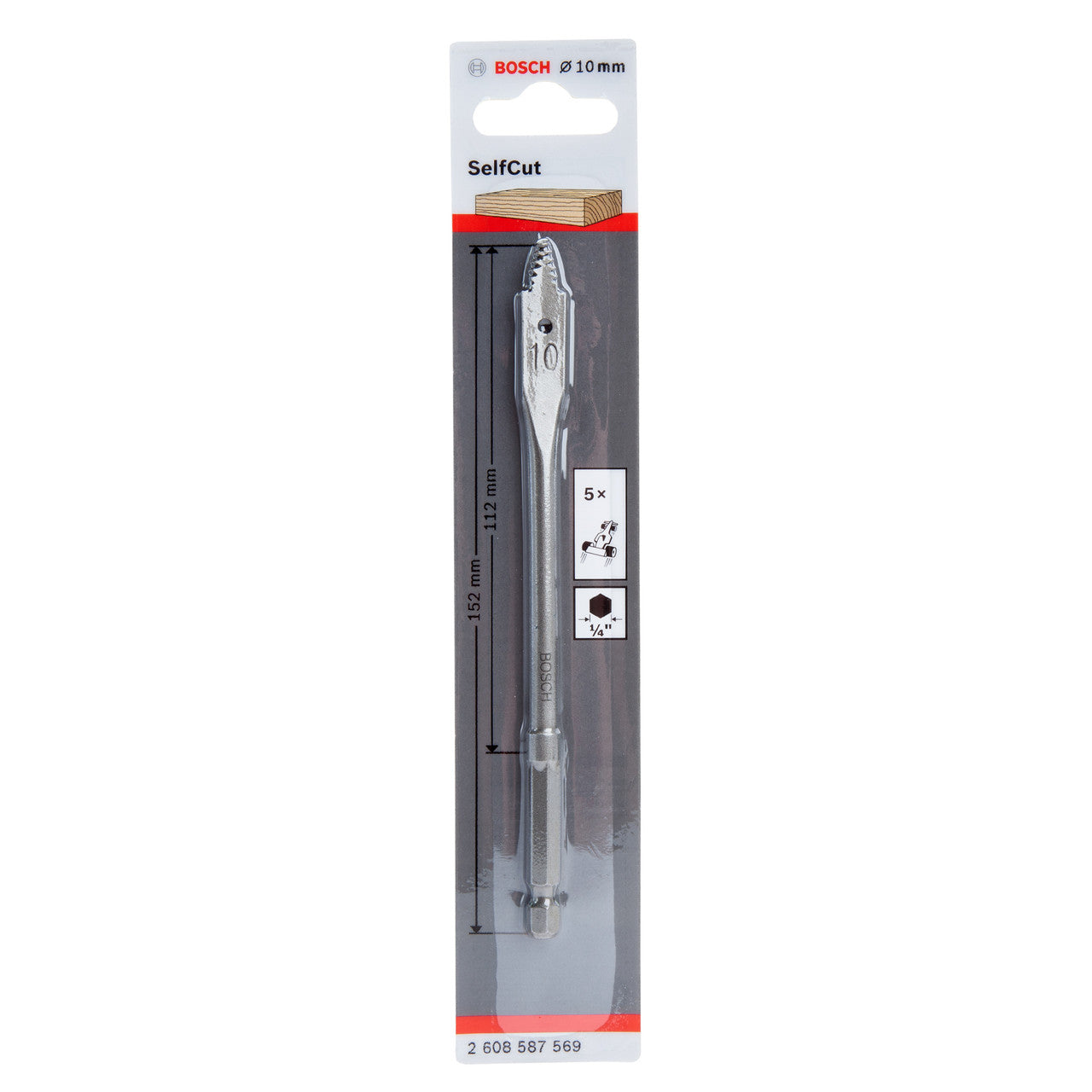Bosch SelfCut Flat Drill Bit Hex Shank 10 x 152mm Wood & Plasterboard 2608587569