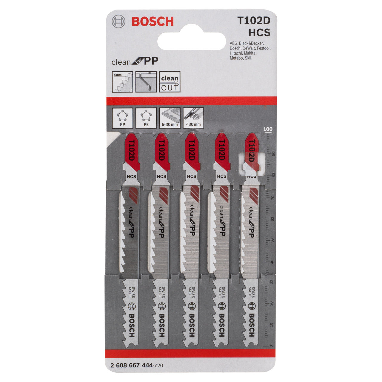 Bosch Clean Cutting Jigsaw Blades for Polypropylene 5 Pack T102D