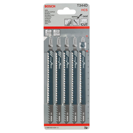 Bosch Speed for Wood Jigsaw Blades 5 Pack fast cut high carbon steel blade T344D