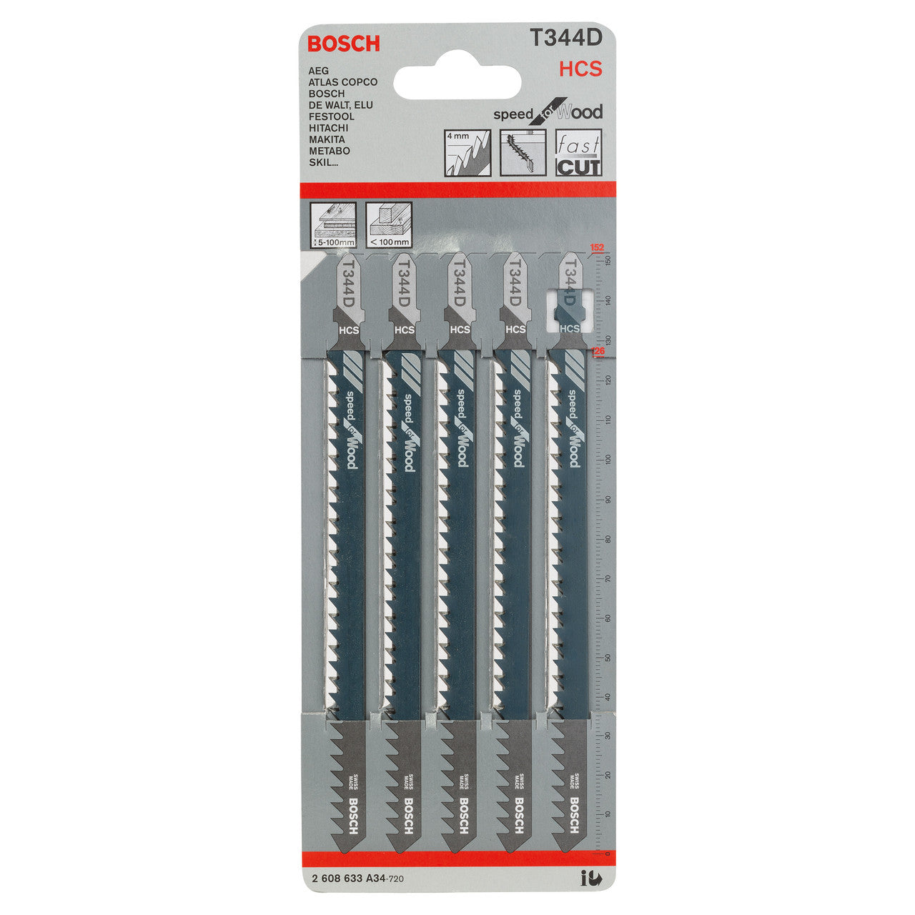 Bosch Speed for Wood Jigsaw Blades 5 Pack fast cut high carbon steel blade T344D