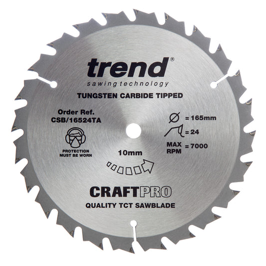 Trend CraftPro Circular Saw Blade for Wood 165 x 10mm x 24T CSB/16524TA