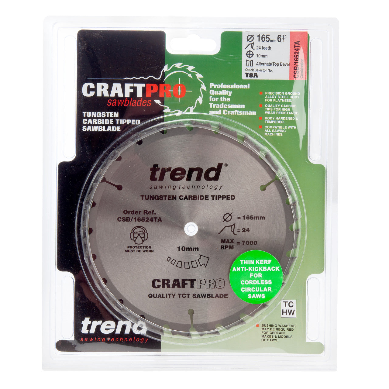 Trend CraftPro Circular Saw Blade for Wood 165 x 10mm x 24T CSB/16524TA