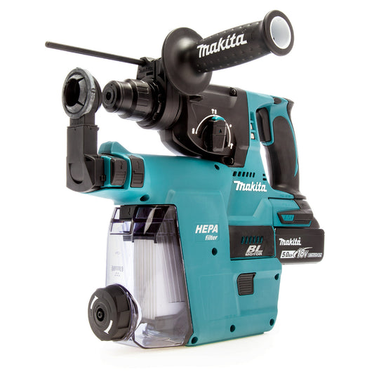 Makita 18V Brushless SDS+ Hammer Drill Dust Extraction 2 x 5.0Ah Batt DHR242RTJW