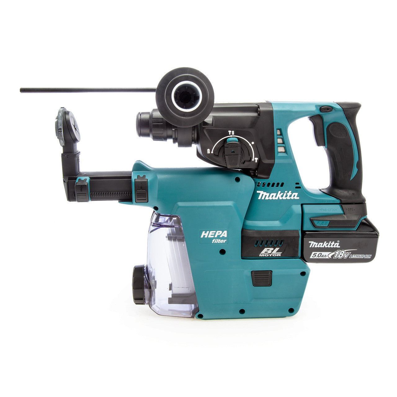 Makita 18V Brushless SDS+ Hammer Drill Dust Extraction 2 x 5.0Ah Batt DHR242RTJW