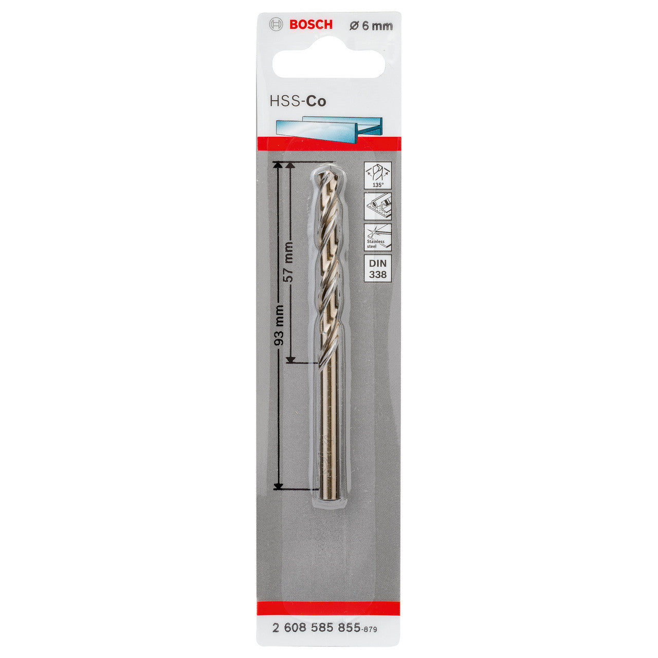 Bosch HSS-Co Cobalt Alloy Metal Drill Bit 6mm x 57mm x 93mm 2608585855