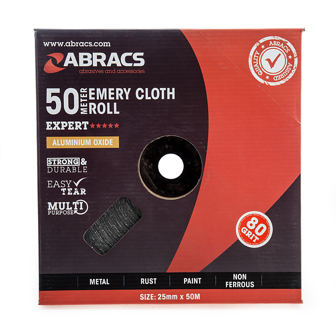 Abracs Emery Cloth Roll 25mm x 50m x 80 Grit Industrial Quality ABER2550080