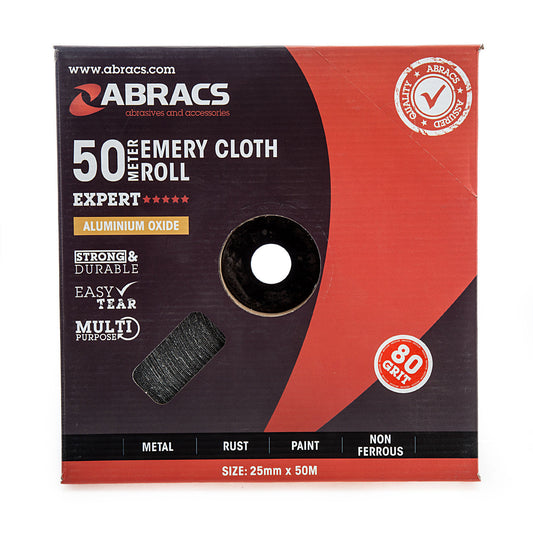 Abracs Emery Cloth Roll 25mm x 50m x 80 Grit Industrial Quality ABER2550080