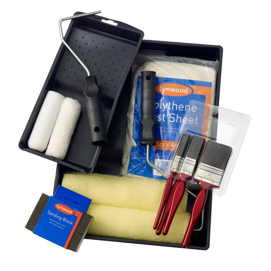 Lynwood All In One Decorating Set 15 Piece Pain Brush Rollers Dust Sheet RO174
