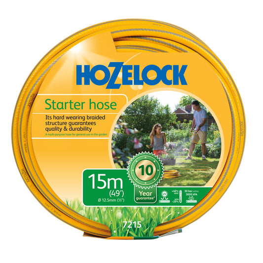 Hozelock Starter Garden Hose 12.5mm x 15 Metres Flexible Braided PVC 7215