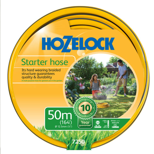 Hozelock Starter Garden Hose 12.5mm x 50 Metres Flexible Braided PVC 7250