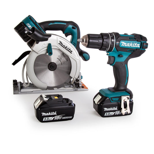 Makita 18/36V Circular Saw & Combi Drill Twin Pack 4 x 5.0Ah Batts DLX2140PTJ