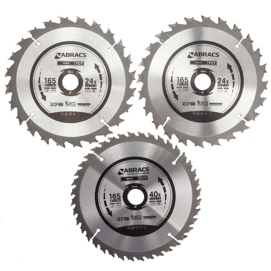 Abracs TCT Circular Saw Blade Triple Pack for Wood 165 x 20mm x 24 & 40T TCT1653