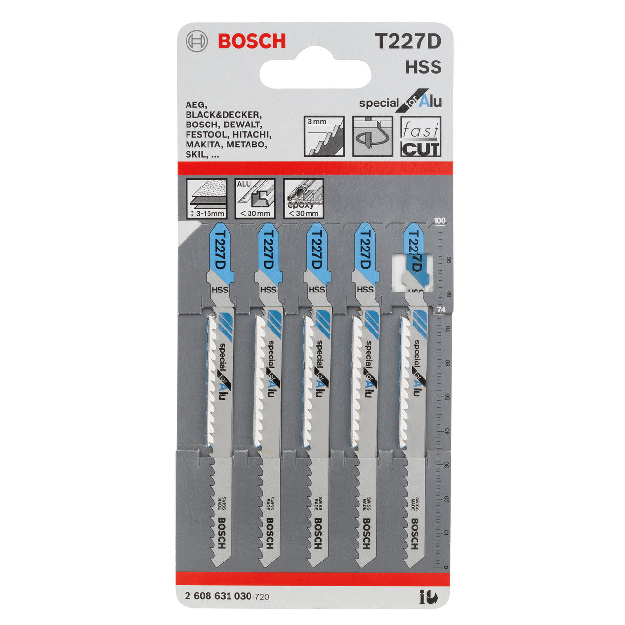 Bosch Jigsaw Blades for Aluminium and non-ferrous metals 5 Pack T227D