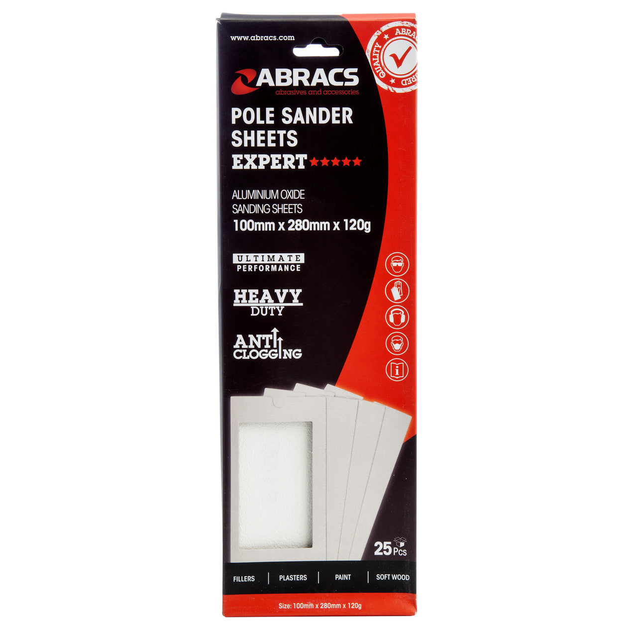 Abracs Pole Sander Sheets 120 Grit 100mm x 280mm 25 Pack ABPS120