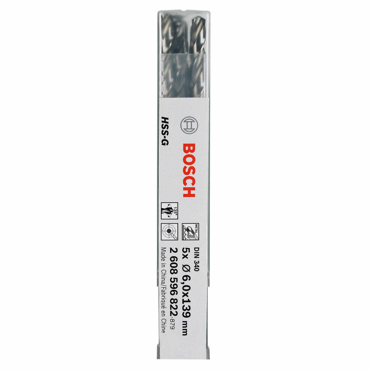 Bosch 2608596822 HSS-G Metal Drill Bits Long Series 6mm (Pack Of 5)