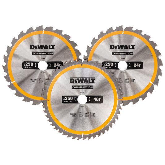 Dewalt Construction Circular Saw Blade Triple Pack 250 x 30mm x 24T & 40T DT1963