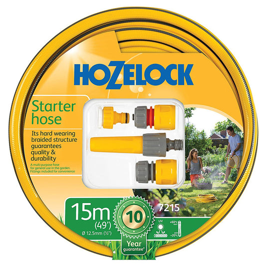 Hozelock Starter Garden Hose & Fittings Set 12.5mm x 15m Inc Connectors 7215 9