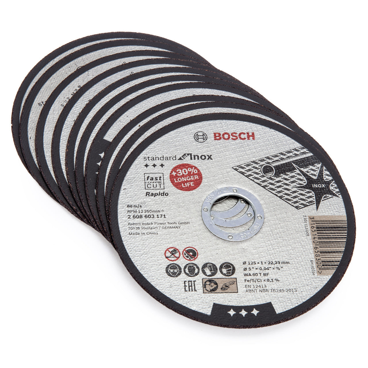 Bosch Standard for Inox Rapido Straight Cutting Discs 125mm Box of 10 2608603255