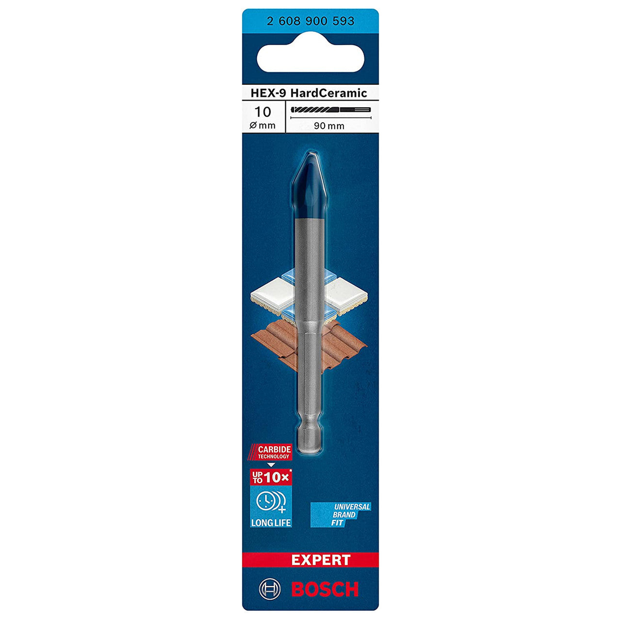 Bosch HEX-9 HardCeramic Tile Drill Bit 10mm 1/4" Hex Drive 2608900593