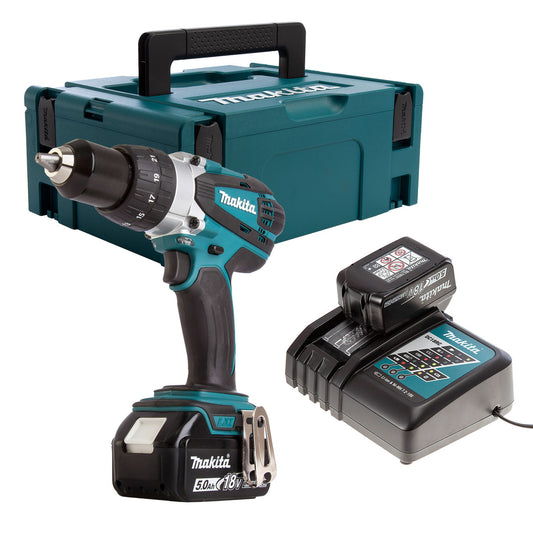 Makita 18V LXT Combi Drill 2 x 5.0Ah Batteries In MakPac Case DHP458RTJ