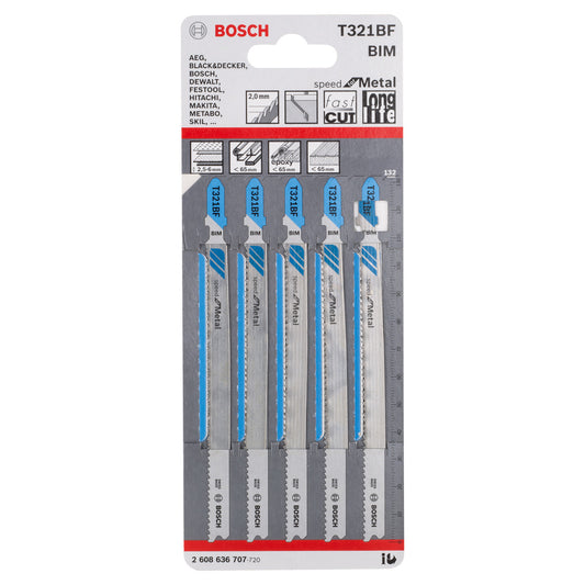 Bosch Speed for Metal Jigsaw Blades 5 Pack Fits all T-shank jigsaws T321BF