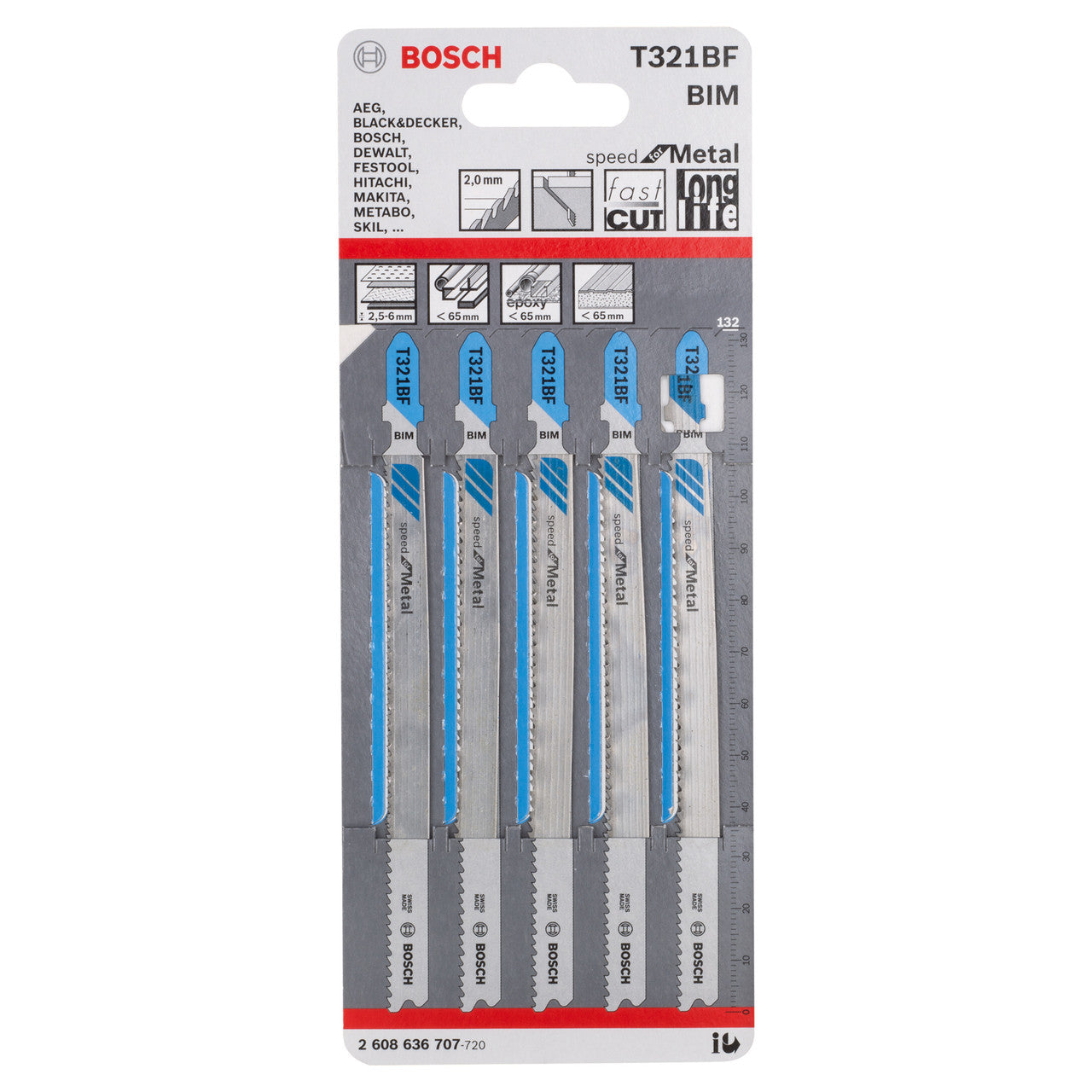 Bosch Speed for Metal Jigsaw Blades 5 Pack Fits all T-shank jigsaws T321BF