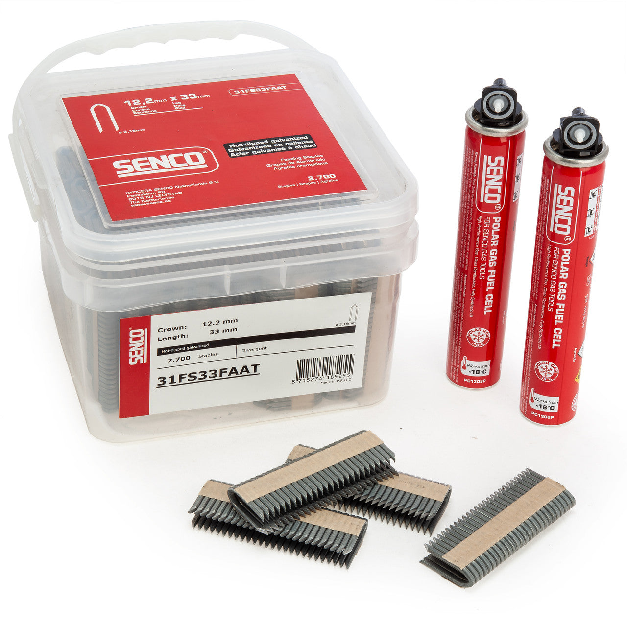 Senco 31FS33FAAT-2FC 2 × PC1308 Gas Fuel Cells + 2700 × 12.2mm × 33mm Staples