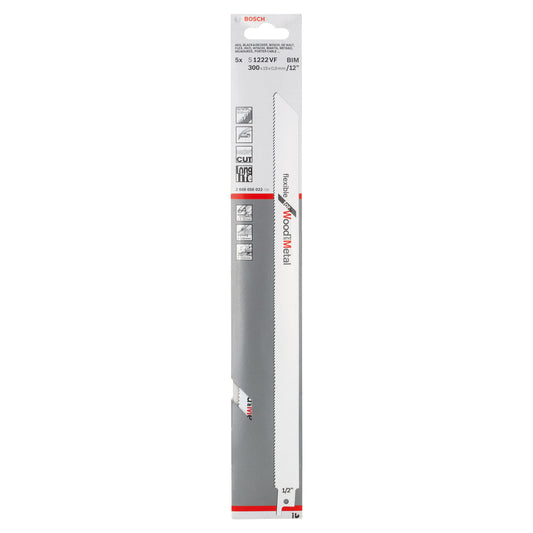 Bosch Reciprocating Saw Blades for Wood and Metal 300mm Pack Of 5 S1222VF