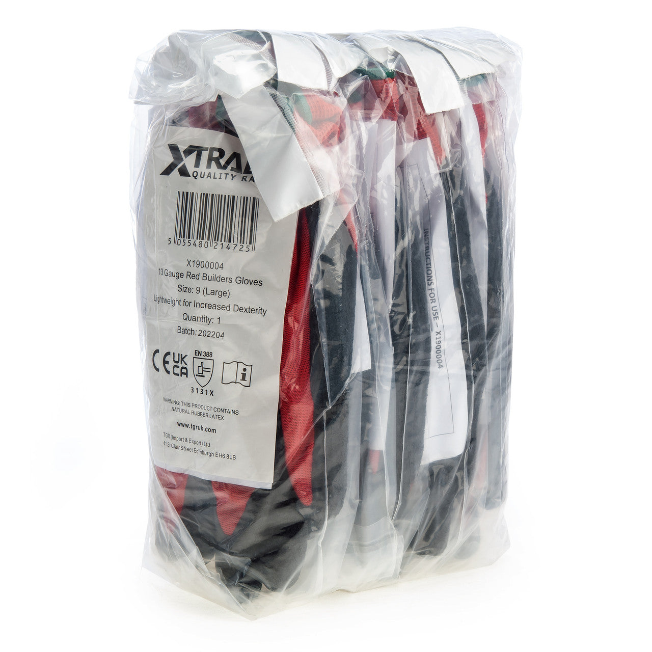 XTrade Red Builders Gloves 13 Gauge Size 9 Large Pack Of 10 - X1900004