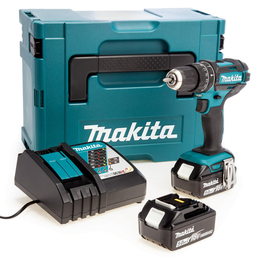 Makita 18V LXT Combi Drill 2 x 5.0Ah Batteries in MakPac case Keyless DHP482RTJ