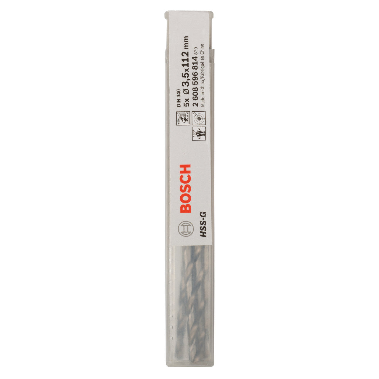 Bosch HSS-G Metal Drill Bits Long Series 3.5mm Pack Of 5 Length 112mm 2608596814