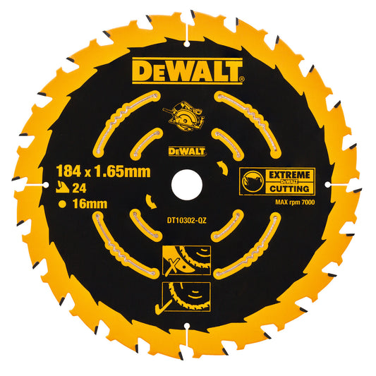 Dewalt Extreme 2nd Fix Circular Saw Blade 184mm x 16mm x 24T DT10302