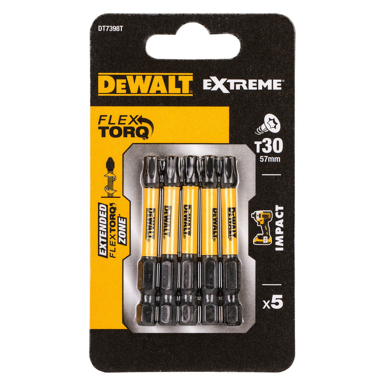 Dewalt DT7398T Extreme FLEXTORQ T30 Screwdriver Bits 57mm (Pack Of 5)