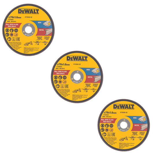 Dewalt Bonded Abrasive Cutting Discs 75mm x 1.6mm x 9.5mm Pack of 3 DT20592