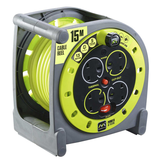 Masterplug Pro-XT 13A Case Cable Reel 4 Socket 15 Metres 240V HMU15134SL