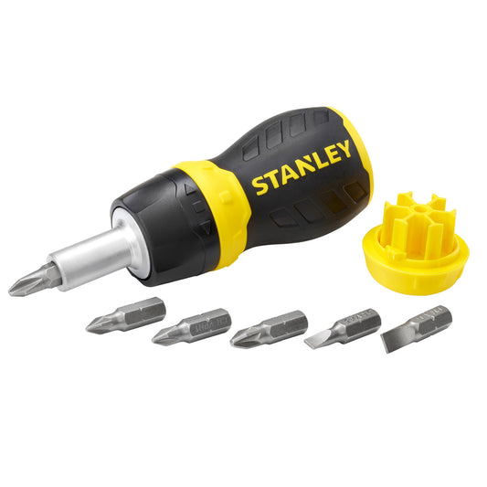 Stanley Stubby Multi-Bit Ratcheting Screwdriver 6 Bits Built In storage 0-66-358