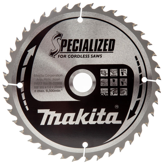 Makita Specialized Circular Saw Blade for Cordless Saws 165 x 20mm x 40T B-32960