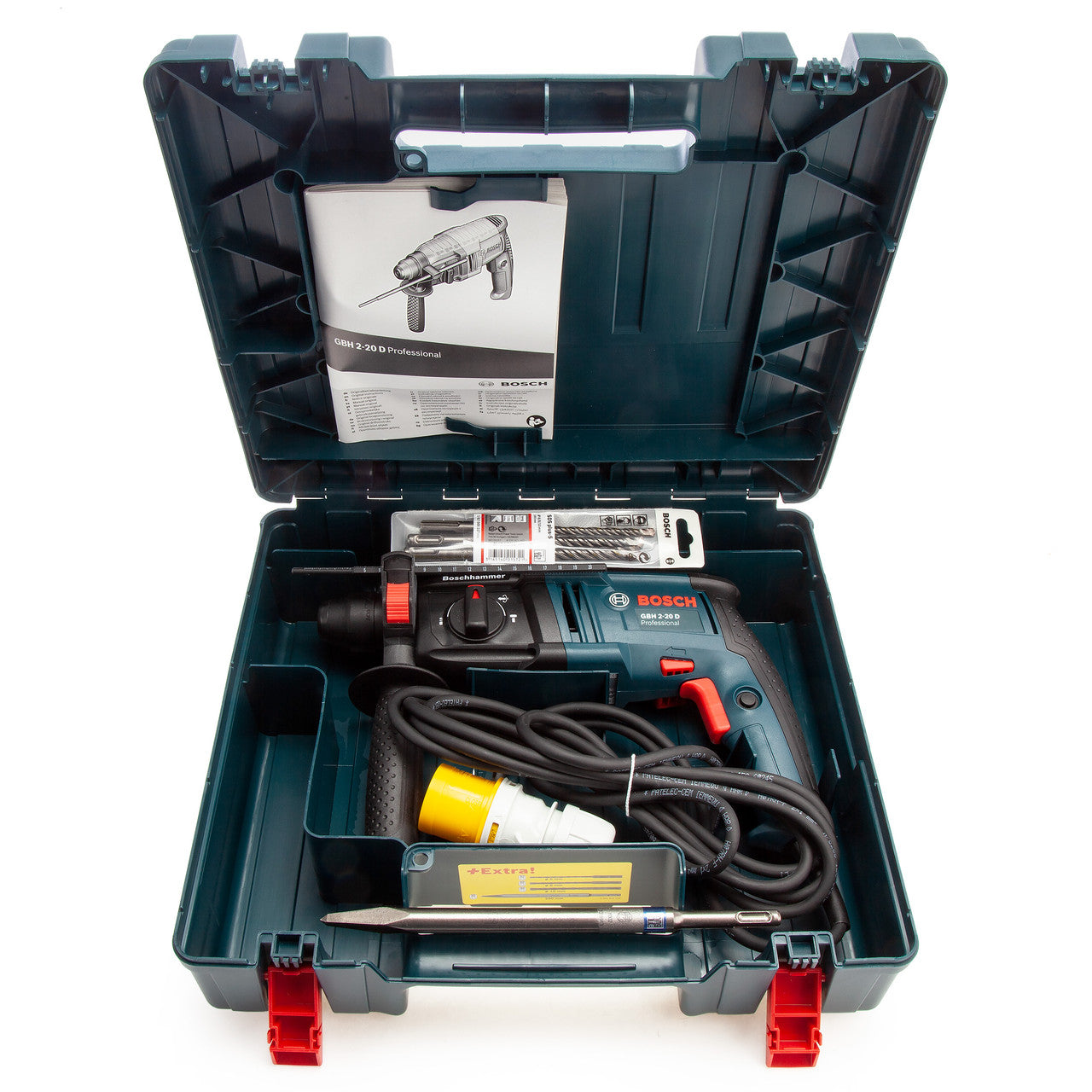 Bosch GBH220D SDS+ Rotary Hammer 2kg in Case with 1 Chisel + 3 Drills (110V)