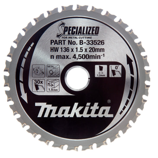 Makita Metal Cutting Circular Saw Blade 136mm x 20mm x 30T B-33526