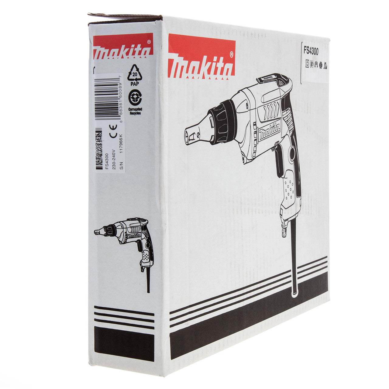 Makita Drywall Screwdriver 240V 1/4" Hex Drive 570w LED job light FS4300
