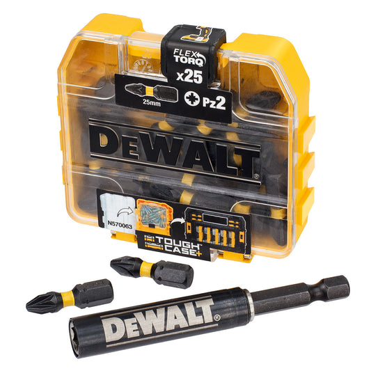 Dewalt Extreme FLEXTORQ PZ2 Screwdriver Bits 25mm Drive Guide Pack 25 DT70564T