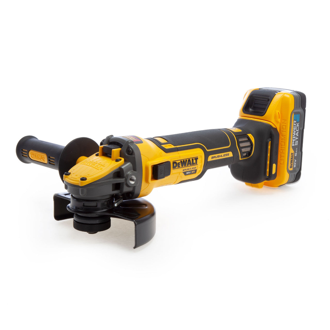 Dewalt DCG409H2T 18V XR 5 inch/125mm Brushless Angle Grinder (2 x 5.0Ah Powerstack Batteries)