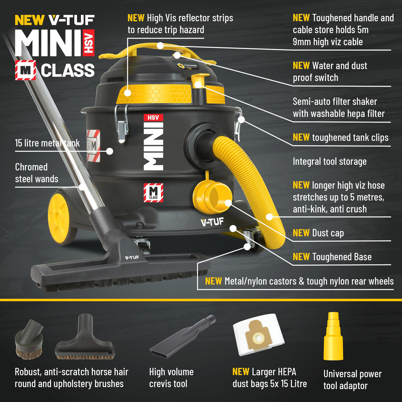 V-TUF MINI 240V M Class Dust Extractor Vacuum Cleaner Health Safety Version