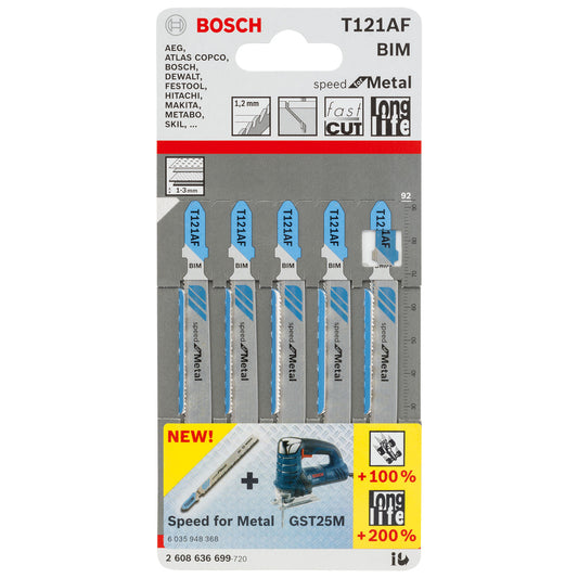 Bosch Speed for Metal Cutting Jigsaw Blades 5 Pack T121AF
