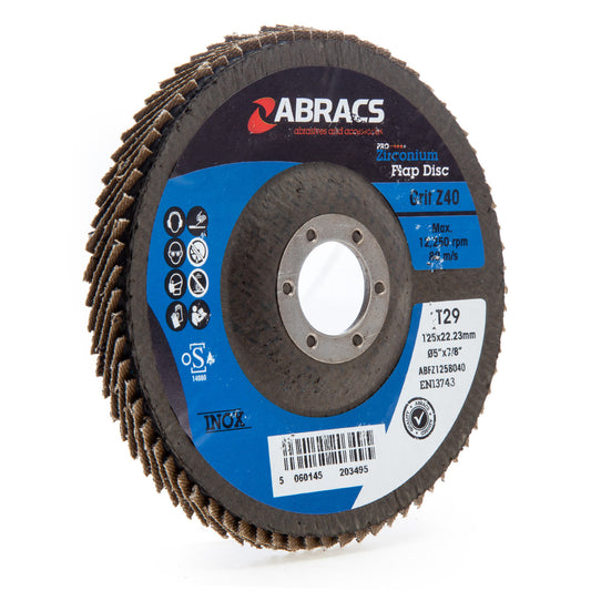 Abracs Zirconium Flap Disc with DPC Centre 125mm x 22.23mm 40 Grit ABFZ125B040